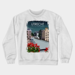 Utrecht The Netherlands Vintage Minimal Retro Travel Poster at Night Crewneck Sweatshirt